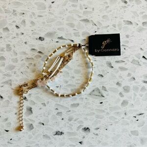 G by Gennaro Women's Gold & White Beaded/Stone and Chain Bracelets Set of 3 NEW